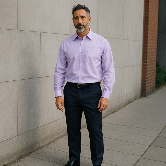 Paul Fredrick Mens Dress Shirt 17½-33 Purple Striped Long Sleeve Button Up - Picture 2 of 6